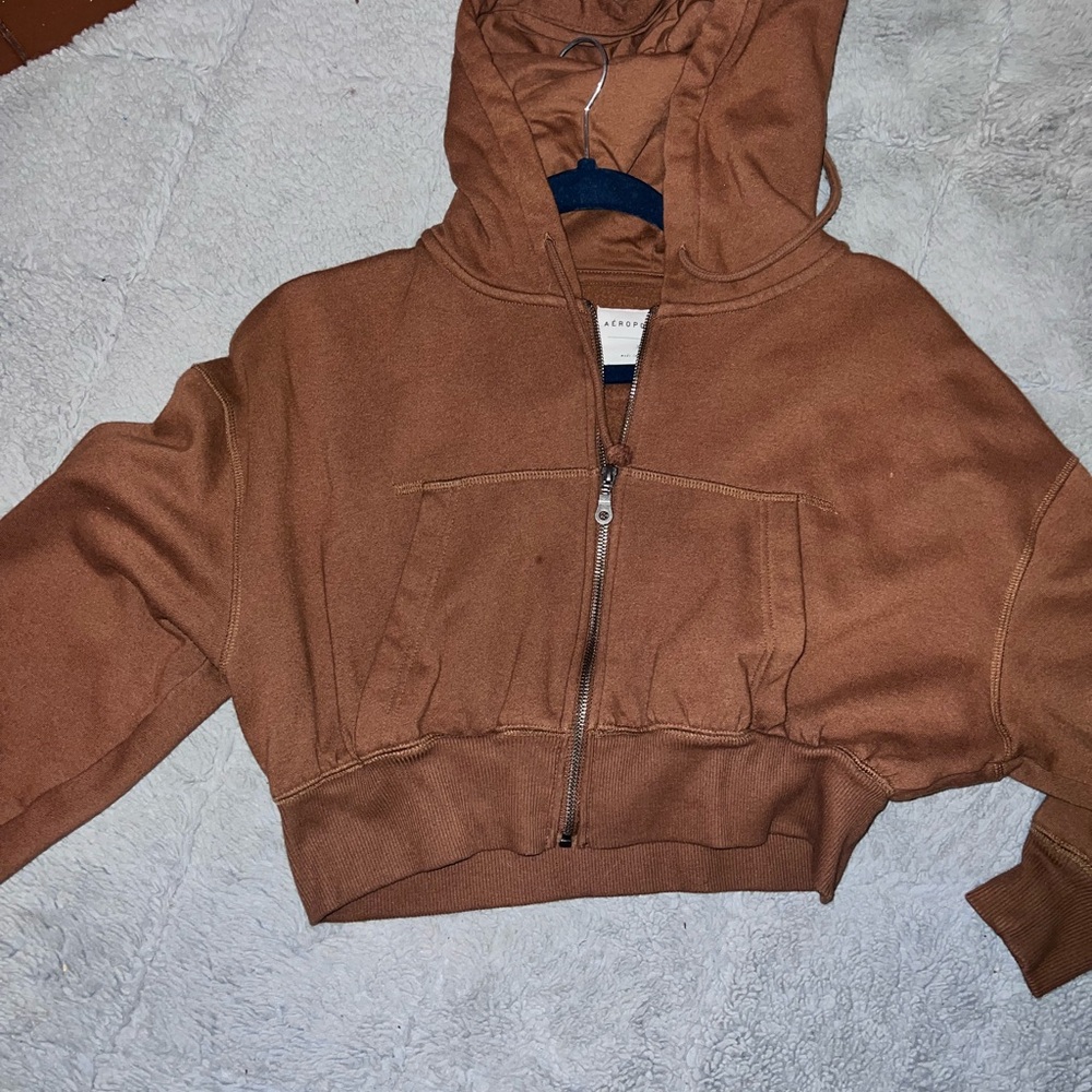 Brown Utility Jacket with Hood and Zipper